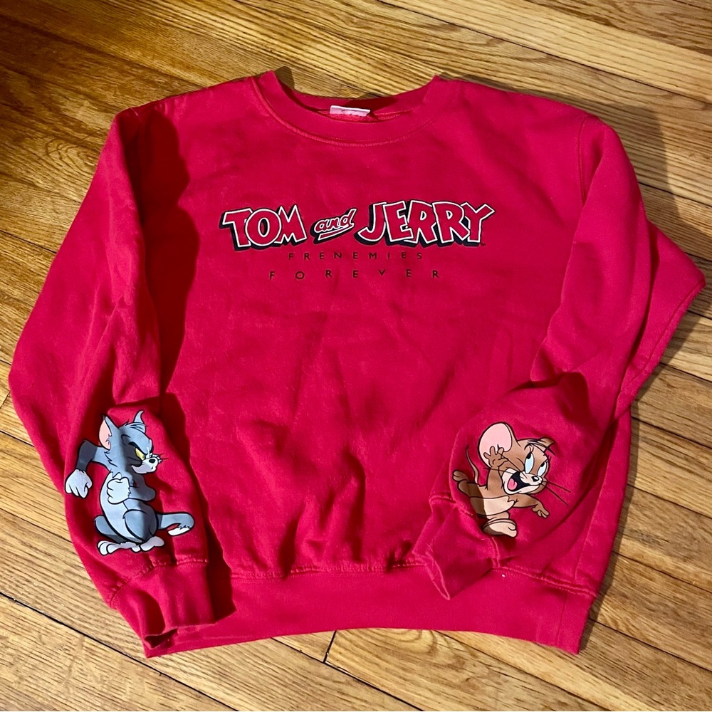 Tom and Jerry | Kidcore Cartoon Red Crewneck Frenemies Vintage Style Sweatshirt